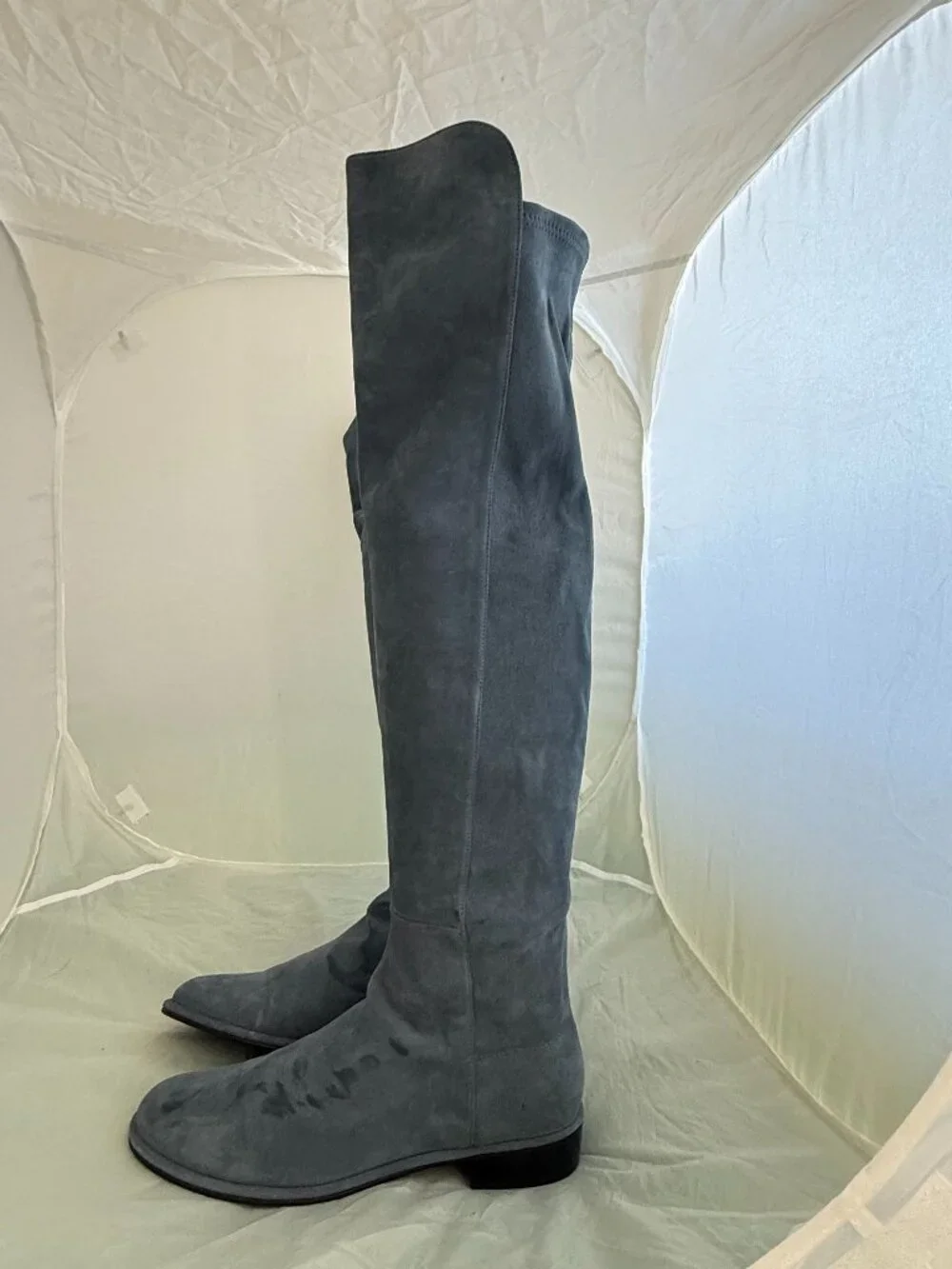 Stuart Weitzman Gray Suede Over-the-Knee Boots Size 7 | Low Heel | Made in Spain